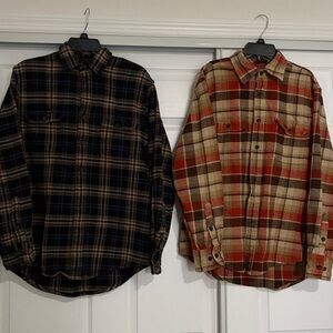 Timberland Men's Plaid Button Down Shirt - Navy and Rust 2 shirt bundle